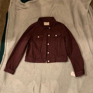Free People Red Jean Jacket Cropped Denim Style